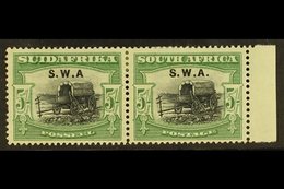 1927 5s Black And Green, Bi-lingual Pair, Ovptd S.W.A., Variety Left Stamp "without Stop After A", SG 66a, Fresh Mint, S - Südwestafrika (1923-1990)