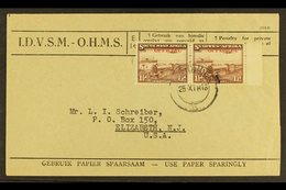 OFFICIALS 1945 - 50 1½d Purple Brown, SG O20, Bi-lingual Pair Superb Used On OHMS Cover To USA. Rare Franking!  For More - Africa Del Sud-Ovest (1923-1990)