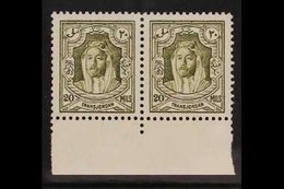 1930-39 20m Olive-green, Perf 13½ X 13, Lower Marginal Horizontal Pair, Never Hinged Mint. For More Images, Please Visit - Jordan