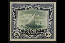 1913 20r Blue And Green, Imperf Colour Trial, As SG 260b, Overprinted "Specimen", Very Fine And Fresh. For More Images,  - Zanzibar (...-1963)