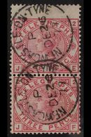 1876-81 QV 3d Carmine, Plate 2, Wmk Spray, Vertical Pair Of TELEGRAPH STAMPS,  SG T3, Fine Used With Boxing Day, 1877 Ne - Other & Unclassified