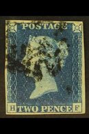 1840 2d Deep Full Blue 'HF' Plate 2, SG 4, Used With 4 Margins & Black MC Cancellation. For More Images, Please Visit Ht - Other & Unclassified