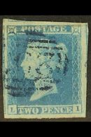 1841 2d Blue Imperf Used With BRIGHT BLUE Barred Numeral Pmk. Impressive, With 4 Very Large Margins Showing Portions Of  - Otros & Sin Clasificación