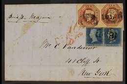 1851 (21 Nov) EL Endorsed "Paid Per Magane" From Walsall To New York Bearing A Spectacular Franking Of 1841 2d Blue Impe - Other & Unclassified