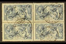 1918-19 10s Dull Grey-blue Seahorse, B.W. Printing, BLOCK OF FOUR, SG 417, Fine Used With C.d.s. Postmarks, Some Hinge R - Ohne Zuordnung