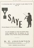 [EPHEMERA] [R. E. JOHNSTON ]- Season 1912-1913 YSAYE. N - Non Classés