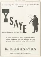 [EPHEMERA] [R. E. JOHNSTON ]- Season 1912-1913 YSAYE. N - Unclassified