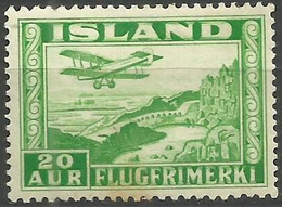 Iceland - 1934 Airmail Lake 20a Green MLH *  SG 209  Sc C16 - Aéreo