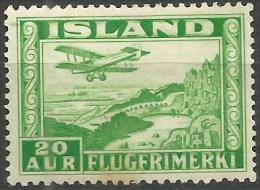 Iceland - 1934 Airmale Lake 20a Green MH *  SG 209  Sc C16 - Poste Aérienne