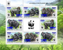 Centrafrica 2019, WWF Gorillas, Overp. Blue, 8val In BF - Gorilla's