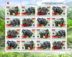 Centrafrica 2019, WWF Gorillas, Overp. Red, 16val In BF - Gorilles