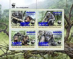 Centrafrica 2019, WWF Monkeys, Overp. Blue, 4val In BF - Gorilas