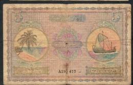 MALDIVES P4a 5  RUFIYAA 1947 #A Signature 1  VG-F - Maldivas