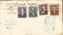 V) 1959 CARIBBEAN, CUBA PRESIDENTS IN ARMS,  BLUE CANCELLATION, WITH SLOGAN CANCELLATION, BLACK CANCELLATION, FDC - Lettres & Documents
