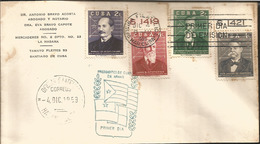 V) 1959 CARIBBEAN, CUBA PRESIDENTS IN ARMS,  BLUE CANCELLATION, MULTIPLE STAMPS, WITH SLOGAN CANCELLATION, BLACK CANCELL - Lettres & Documents