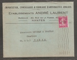 Enveloppe  Pub  Anthracites Anglais   NANTES  20C  Semeuse     1938 - 1906-38 Semeuse Camée