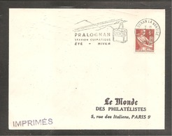 Enveloppe  PRALOGNAN LA VANOISE  1958  /flamme "telepherique"  6f  Moissonneuse - Cartas & Documentos