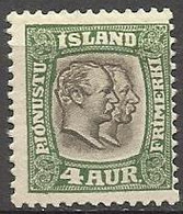 Iceland - 1907 Official 4a Black & Green MH *   SG O100  Sc O32 - Dienstzegels
