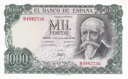 BILLETE DE 1000 PTAS DEL AÑO 1971 ECHEGARAY SERIE H SIN CIRCULAR Esquina Doblada - 1000 Pesetas