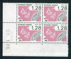 Bloc De 4 Timbres** De 1986 Gommés "1,28 - TIMBRES PREOBLITERES - Mai" Avec Date 20. 1 .86 (2 Traits) - Vorausentwertungen