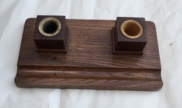 Ancien Encrier De Bureau En Bois Des Années 40 - Inkwells