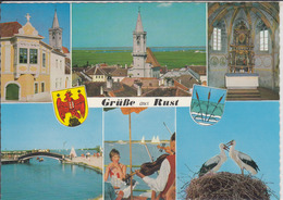 Grüße Aus RUST - Mehrfachansicht Mit Storch, Seerestaurant, Bürgerhaus Fischerkirche - Neusiedlerseeorte