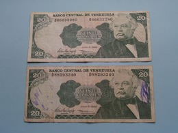 2 X 20 Veinte BOLIVARES ( 1995 ) Banco Central De Venezuela ( For Grade, Please See Photo ) ! - Venezuela