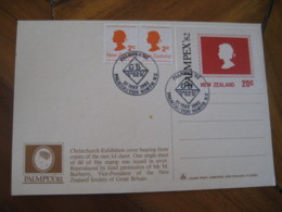 PALMERSTON NORTH 1982 Palmpex 82 Poster Stamp Label Vignette Pair 2 Stamp On Christchurch Post Card NEW ZEALAND - Cartas & Documentos