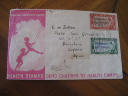 GR???? 1948 To Barcelona Spain Health Stamps Official Souvenir Cancel Cover NEW ZEALAND - Lettres & Documents