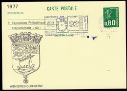 Type Marianne De Béquet 0,80 F - Flamme "Expo Philatélique Asnières-sur-Seine" 1977 - Bijgewerkte Postkaarten  (voor 1995)
