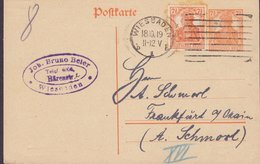 Germany Deutsches Reich Uprated Postal Stationery Ganzsache Entier JOH. BRUNO BEIER, WIESBADEN 1919 FRANKFURT - Cartes Postales