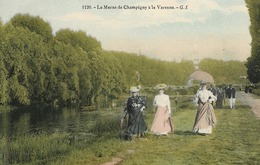 CARTE POSTALE ORIGINALE ANCIENNE COULEUR  : LA MARNE DE CHAMPIGNY A LA VARENNE  ANIMEE MARNE (51) - Champigny