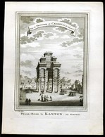 KÍNA Canton Rézmetszet, TRIUMPHAL ARCH-CHINA-CANTON-Nieuhof-van Der Schley-ca. 1750  (képméret 20*15cm) - Estampas & Grabados