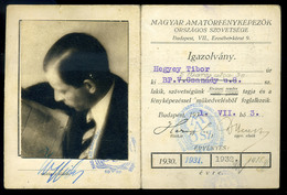 1931. Magyar Amatőrfényképezők Országos Szövetsége , Hegyey Tibor , Fényképes Igazolványa - Zonder Classificatie
