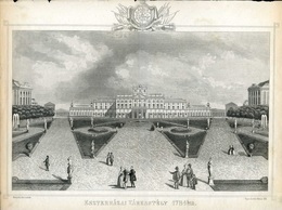 Metszet: [Fertőd, 1784.]. "Eszterházai Várkastély 1784-ben" 1853. 250 ×153 Mm (képméret) - Prenten & Gravure