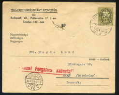BUDAPEST 1946.02. Levél Lovasfutár 640P Egybélyeges Bérmentesítéssel Dániába Küldve , "Vissza Forgalom Szünetel " Bélyeg - Lettres & Documents