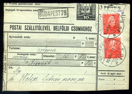 1939. Csomagszállító Arcképek Bélyegekkel, Hatbélyeges Portózással  /  Parcel P.card Portraits Stamps, 6 Stamp Postage D - Brieven En Documenten
