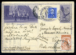 BUDAPEST 1935. Kiegészített Városképes Díjjegyes Lap, Poste Restante Bulgáriába Küldve, Portózva  /  Uprated City View S - Lettres & Documents