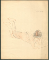 ARTHUR Paunzen 1890-1940. Akt, Grafika, Akvarell , Szignós. 34*24 Cm  /  Nude Graphics Signed - Estampes & Gravures