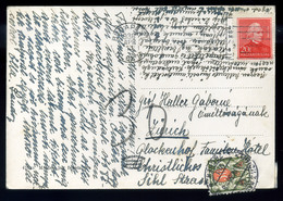 BUDAPEST 1936. A Címrészre Történt Ráírás Miatt Levélként Kezelt Képeslap, Svájci Portózással  /  Vintage Pic. P.card Ma - Lettres & Documents