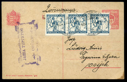 ZOMBOR 1920. 10f Díjjegyes Lap SHS Bélyegekkel  "túlélő" Bélyegzéssel Eszékre Küldve  /  10f Stationery Card SHS Stamps  - Brieven En Documenten