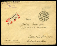 ZÁGRÁB 1921. Ajánlott Levél, 8 Bélyeggel, "túlélő" Ragjeggyel , Bélyegzéssel Ostrava-ba Küldve - Brieven En Documenten
