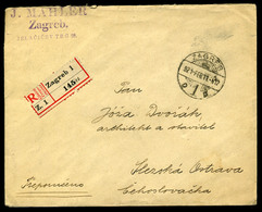 ZÁGRÁB 1921. Ajánlott Levél, 8 Bélyeggel, "túlélő" Ragjeggyel , Bélyegzéssel Ostrava-ba Küldve - Covers & Documents