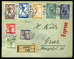 LAIBACH 1919. Dekoratív Expressz-ajánlott Levél Graz-ba Küldve - Brieven En Documenten