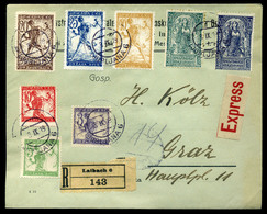 LAIBACH 1919. Dekoratív Expressz-ajánlott Levél Graz-ba Küldve - Lettres & Documents