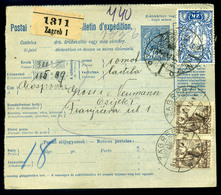 ZÁGRÁB 1919. Csomagszállító SHS Bélyegekkel Eszékre Küldve  /  ZAGREB Parcel P.card SHS Stamps To Eszék - Brieven En Documenten