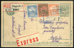 ZÁGRÁB 1917. Ajánlott-expressz Díjjegyes Lap , Igen Ritka 93f-es Tarifával!  /  ZAGREB Reg-express Stationery Card Rare  - Gebruikt