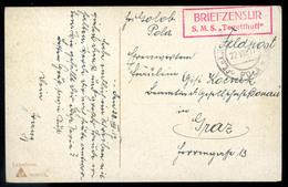 K.u.K. Haditengerészet, I.VH Képeslap SMS Tegetthoff Bélyegzéssel  /  K.u.K. NAVY WW I Vintage Pic. P.card SMS Tegetthof - Oblitérés