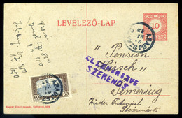 ABAÚJSZÁNTÓ 1921. Díjjegyes Levlap, Szerencsi  Cenzúra Bélyegzéssel Ausztriába Küldve  /  Stationery P.card Szerencs Cen - Oblitérés