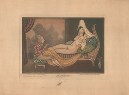 André LAMBERT 1884-1967. La Lecture , Originál Erotikus , Színezett Rézkarc, Képméret 24*17 Cm  /  Original Erotic Color - Estampes & Gravures